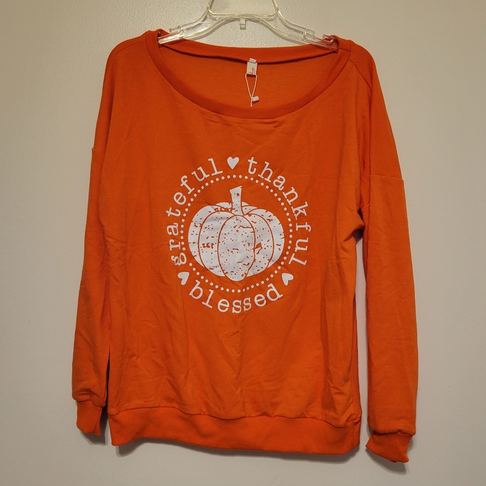 Nwt Roshop orange pumpkin grateful thankful blessed sweatshirt